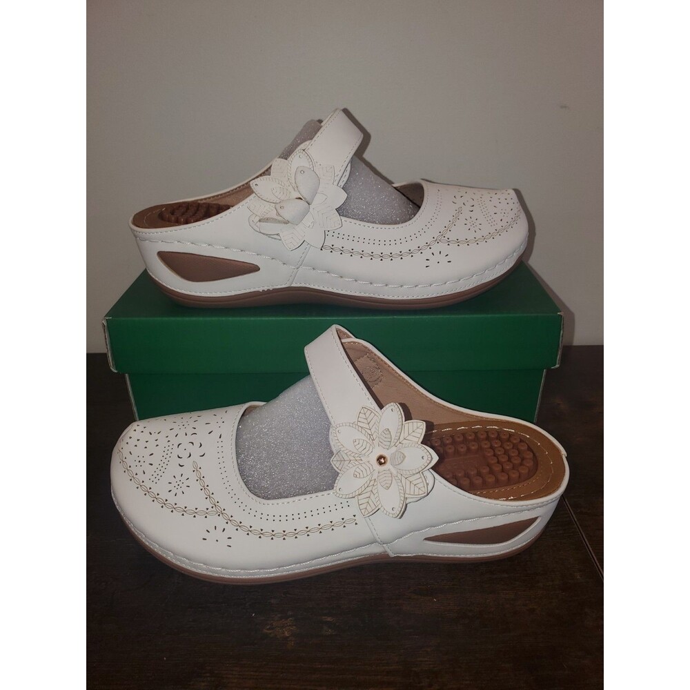 NEW Alicegana Women's 7.5 Mules Sandals Summer Slip On Clog Wedge White EU 38